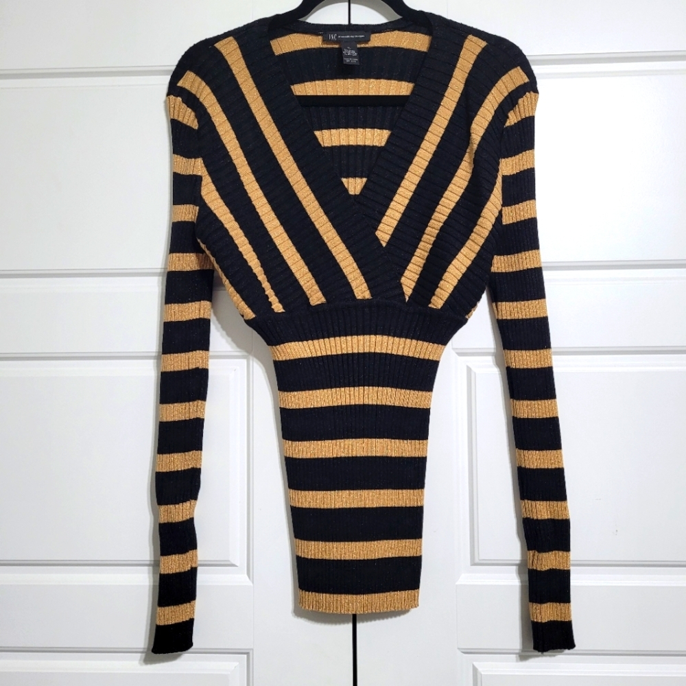 INC International Concepts Gold/Black Striped Bodycon Top
